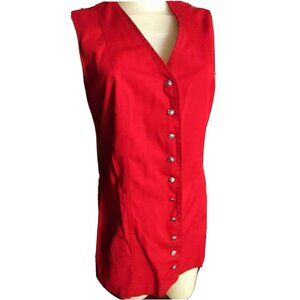 M Vintage White Stag Red Button-Up Sleeveless Vest With Decorative Gold Buttons